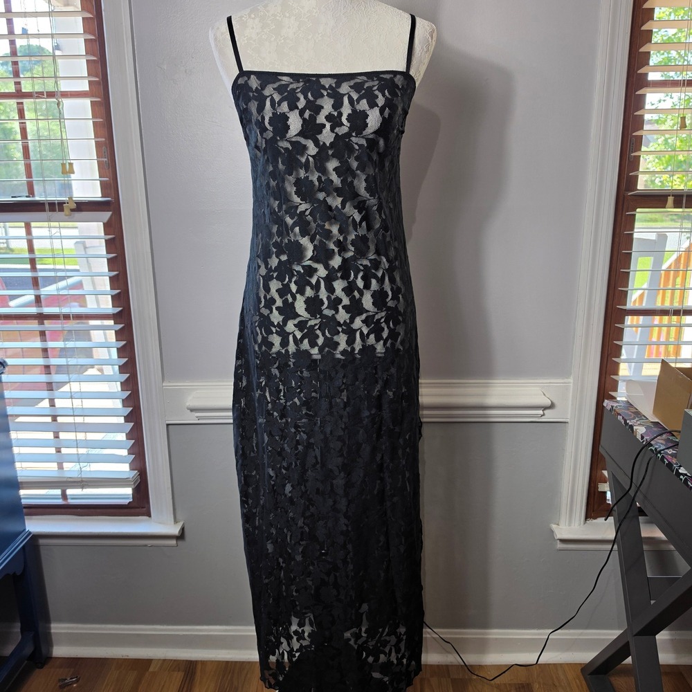 Auden Nightgown Black Floral Lace Long Maxi Adjustable Strap Romantic Large